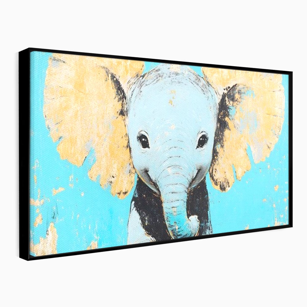 Tablou canvas cu tablou canvas cu un pui de elefant, in rama de aluminiu negru